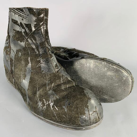 JULIUS_7 Size 9.5 Black Distressed Roughout Leather Wedge Boots - Picture 5 of 8